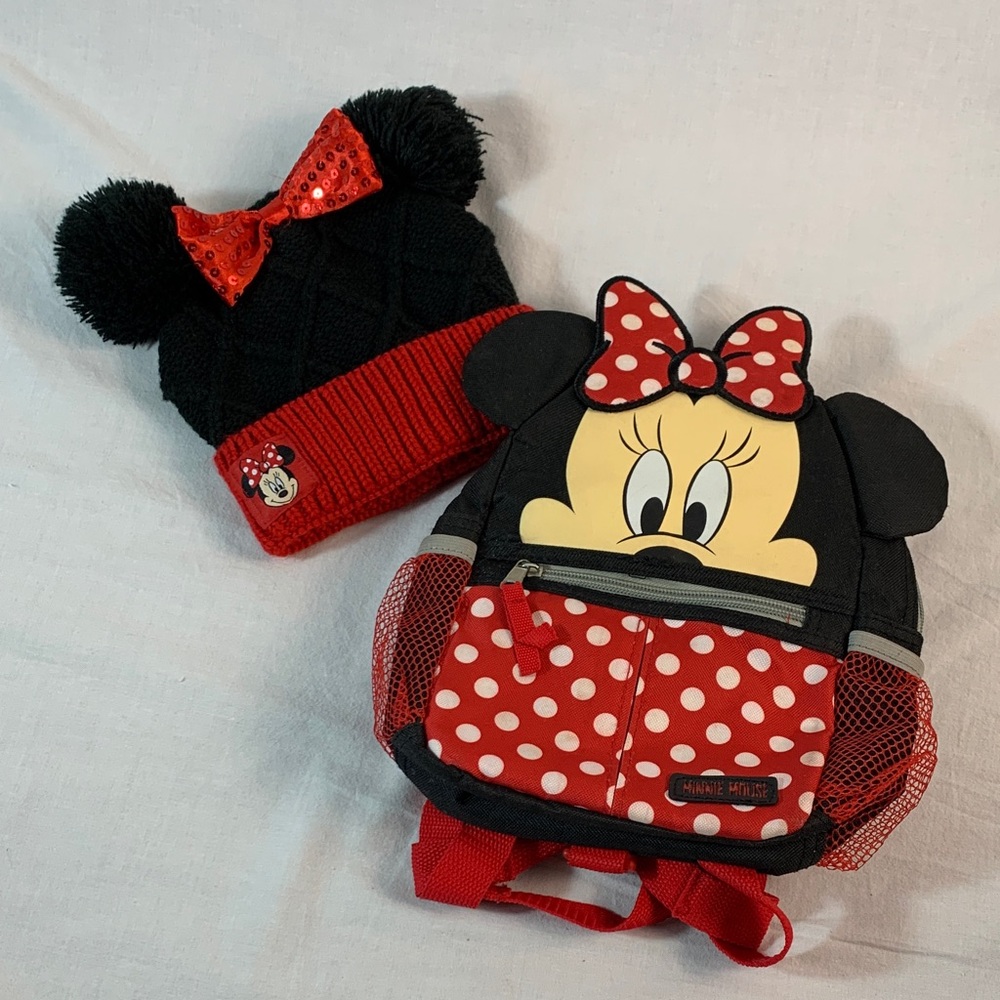 Disney Baby Minnie Mouse Backpack and Sequin Bow Hat Bundle Nostalgia 90s Y2K